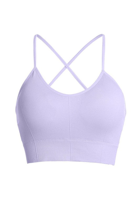 Cross back, rib padded sports bra
