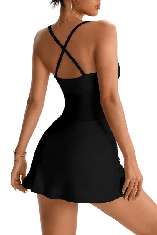 Twist front dress with built-in pads and shorts